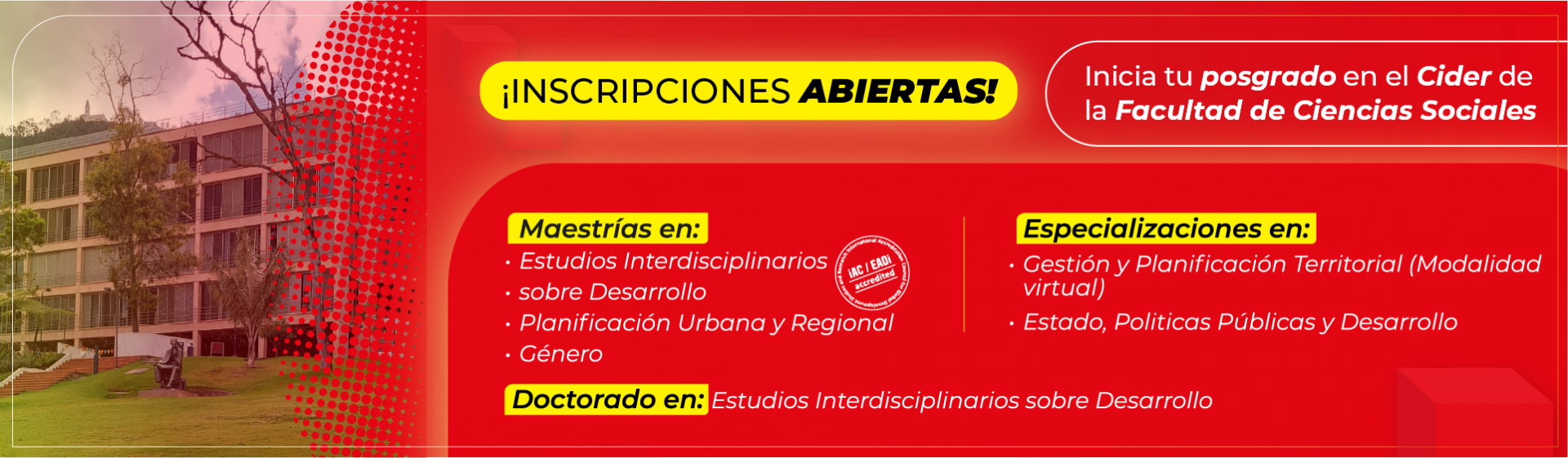 Inscripciones abiertas posgrados Cider