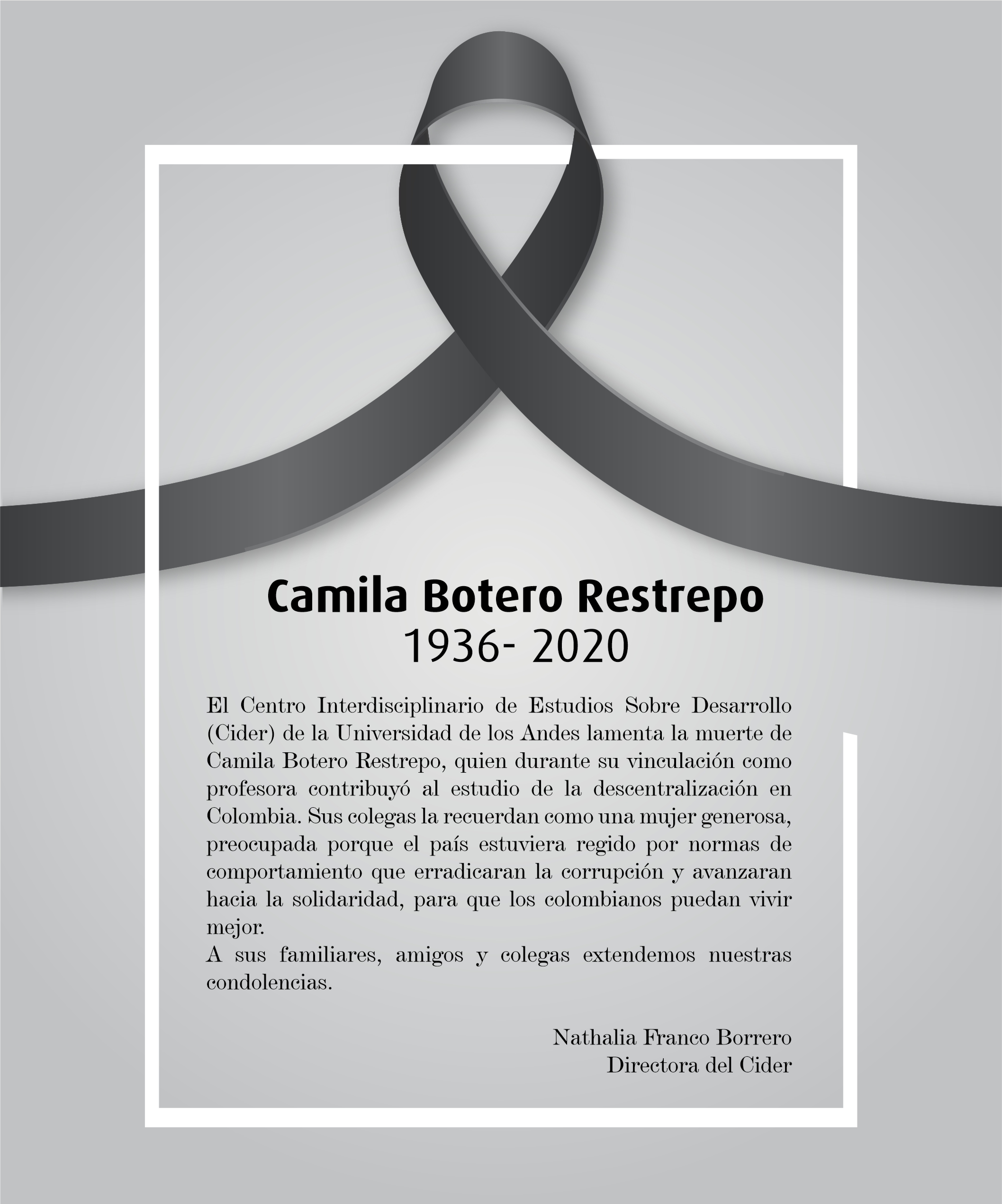 El Cider lamenta la muerte de Camila Botero Restrepo- Cider | Uniandes