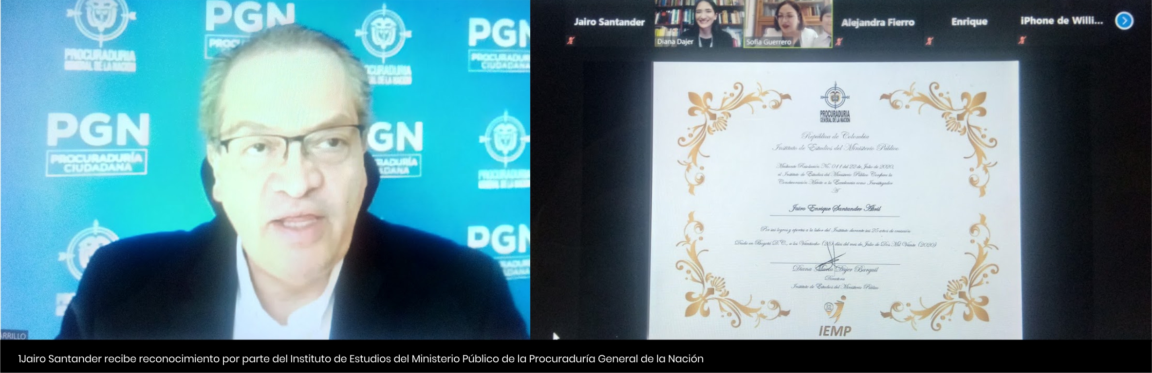 Jairo Santander recibe reconocimiento por parte del del Instituto de Estudios del Ministerio Público de la Procuraduría General de la Nación - Cider | Uniandes