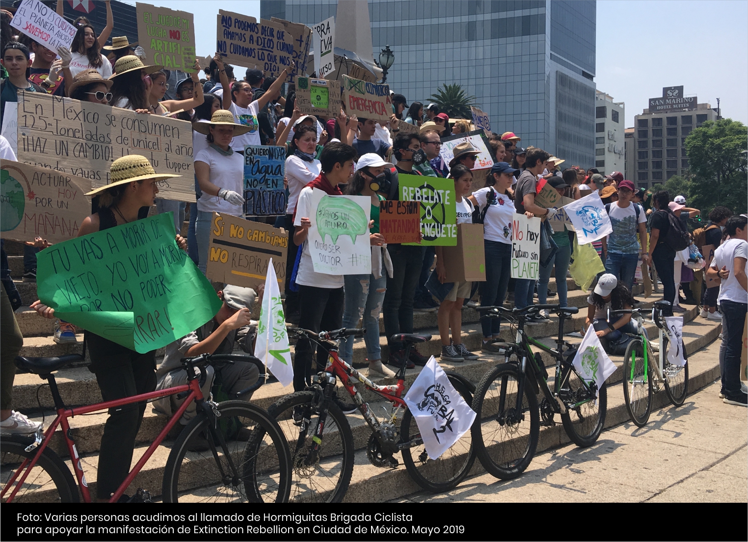 Varias personas acudimos al llamado de Hormiguitas Brigada Ciclista para apoyar la manifestación de Extinction Rebellion en Ciudad de México. Mayo 2019- Cider | Uniandes