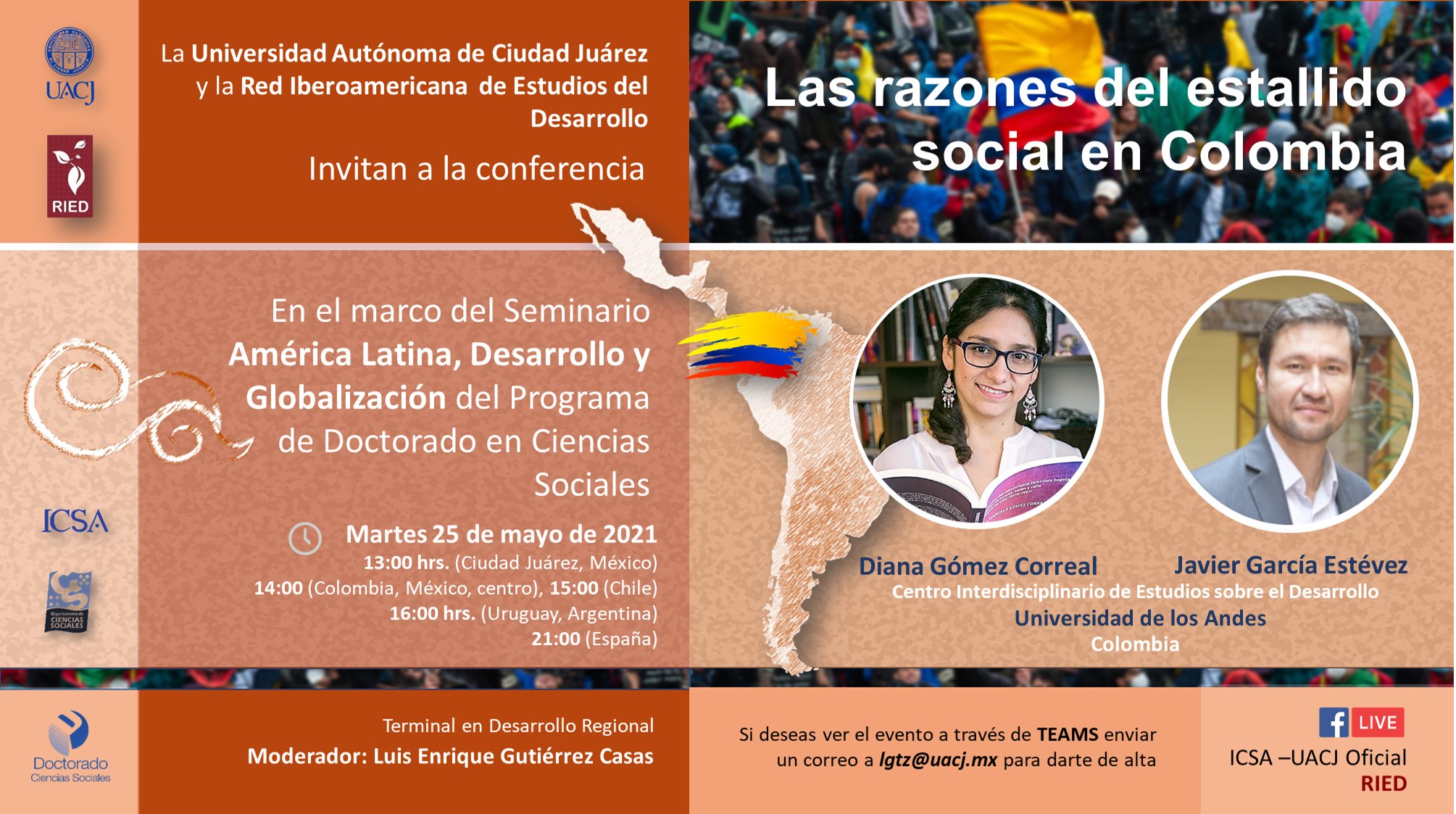 Diana Gómez y Javier García participarán en evento Las razones del estallido social en Colombia Cider | Uniandes