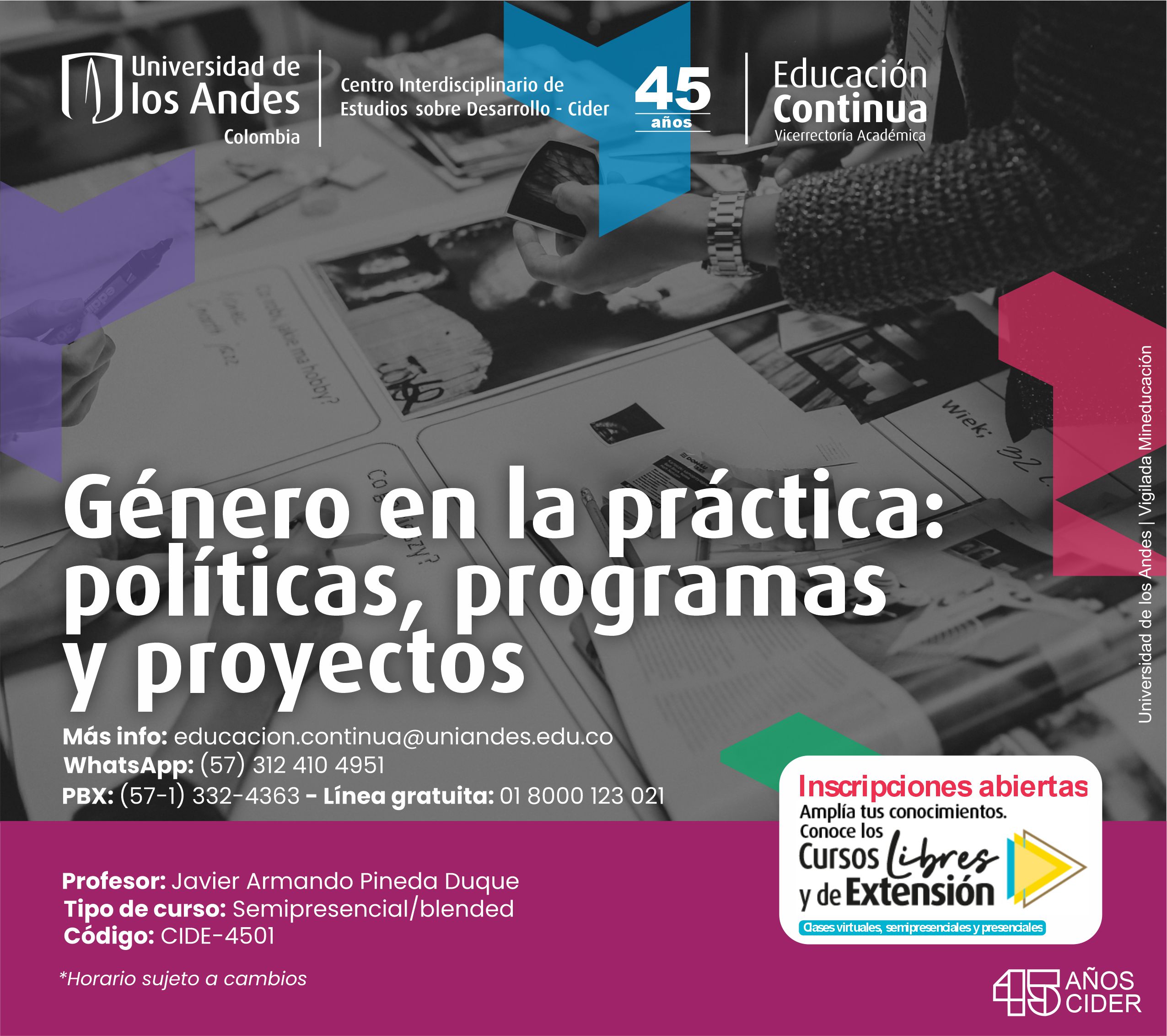 cursos-libres-extensión-Género en la práctica políticas, programas y proyectos- Cider | Uniandes